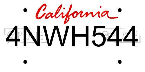 4NWH544 California License Plate