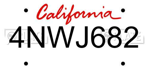 4NWJ682 California License Plate