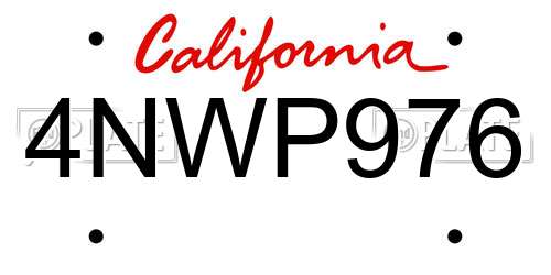 4NWP976 California License Plate