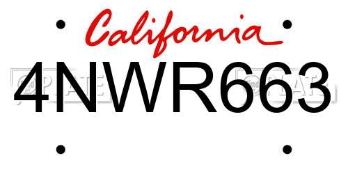 4NWR663 California License Plate