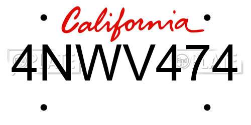 4NWV474 California License Plate