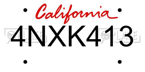 4NXK413 California License Plate