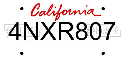 4NXR807 California License Plate
