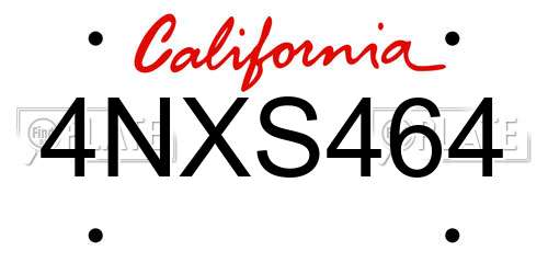 4NXS464 California License Plate