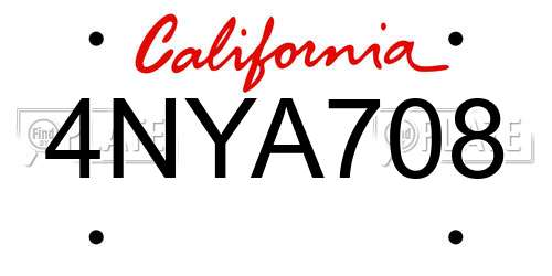 4NYA708 California License Plate