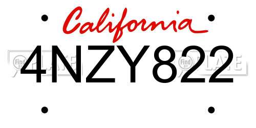 4NZY822 California License Plate