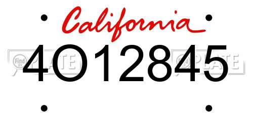4O12845 California License Plate