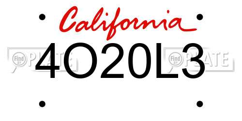 4O20L3 California License Plate