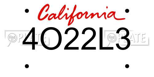 4O22L3 California License Plate