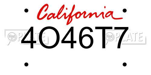 4O46T7 California License Plate