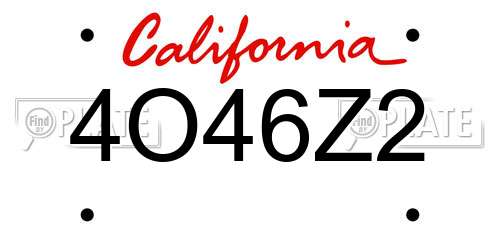 4O46Z2 California License Plate