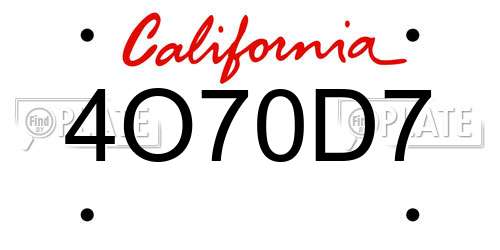 4O70D7 California License Plate