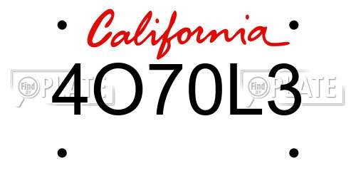 4O70L3 California License Plate