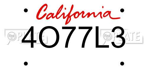 4O77L3 California License Plate