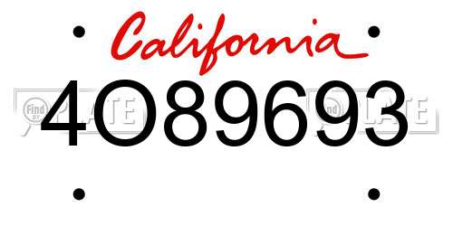 4O89693 California License Plate