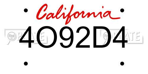 4O92D4 California License Plate