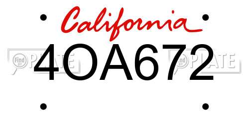 4OA672 California License Plate