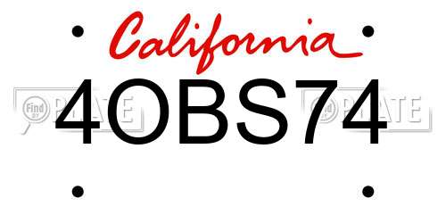 4OBS74 California License Plate
