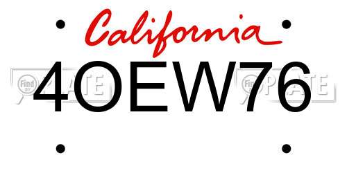 4OEW76 California License Plate