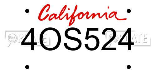 4OS524 California License Plate