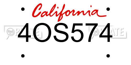 4OS574 California License Plate