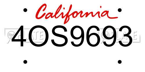4OS9693 California License Plate
