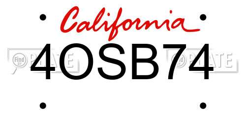 4OSB74 California License Plate