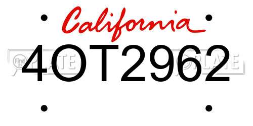 4OT2962 California License Plate