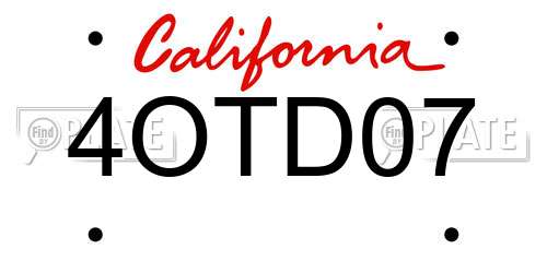 4OTD07 California License Plate
