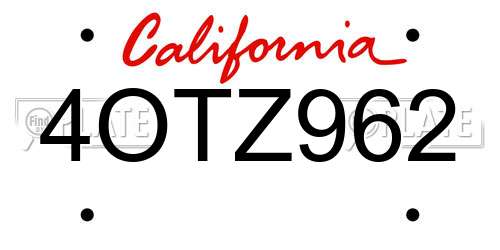 4OTZ962 California License Plate