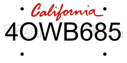 4OWB685 California License Plate