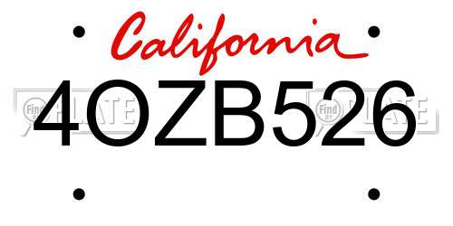 4OZB526 California License Plate