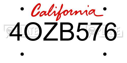 4OZB576 California License Plate
