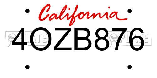 4OZB876 California License Plate