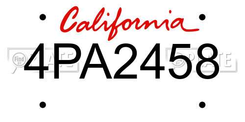 4PA2458 California License Plate