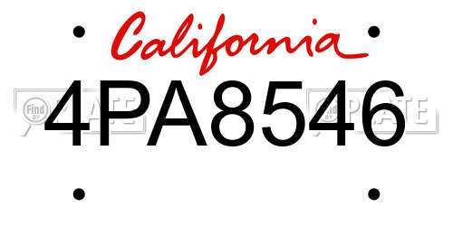 4PA8546 California License Plate