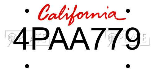 4PAA779 California License Plate