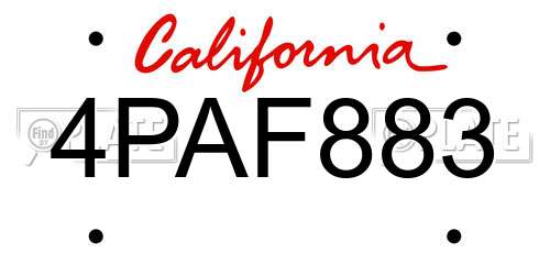 4PAF883 California License Plate