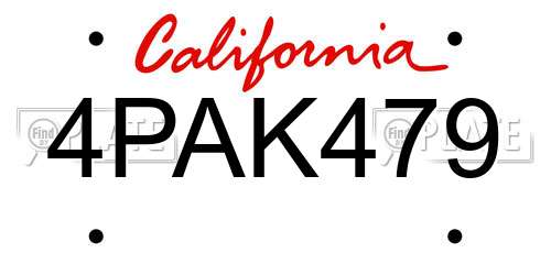 4PAK479 California License Plate