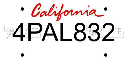 4PAL832 California License Plate