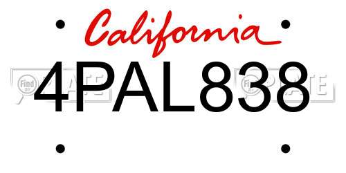 4PAL838 California License Plate