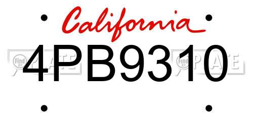 4PB9310 California License Plate
