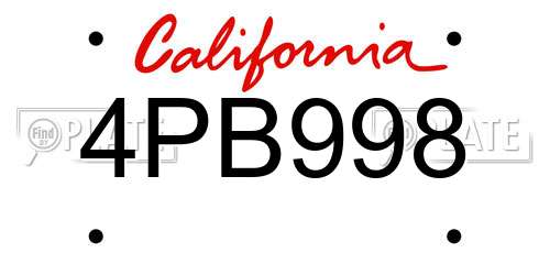 4PB998 California License Plate