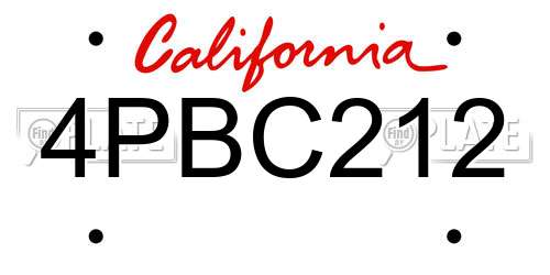 4PBC212 California License Plate
