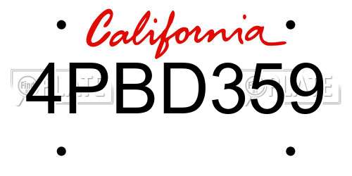 4PBD359 California License Plate