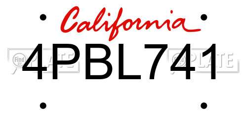 4PBL741 California License Plate