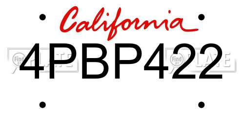 4PBP422 California License Plate