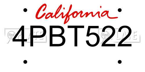 4PBT522 California License Plate