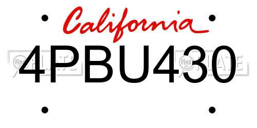 4PBU430 California License Plate