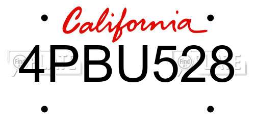 4PBU528 California License Plate